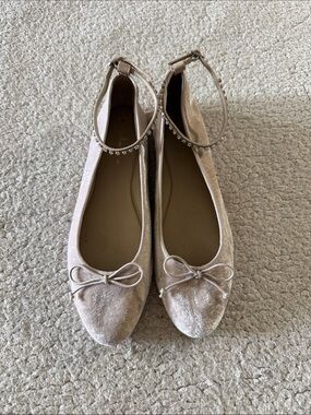 Anthropologie Embellished Velvet Ballet Flats Guilhermina Pale Pink Size 9M